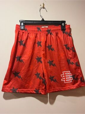 Eric Emanuel EE Basic Short Red Black Star Lightning Mens Large Athletic Shorts